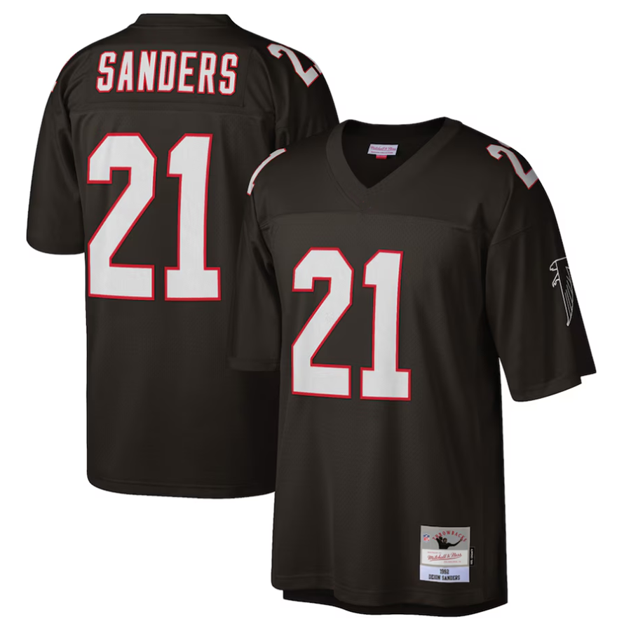 A.Falcons #21 Deion Sanders  Big & Tall 1992 Retired Player Football Jerseys - Black