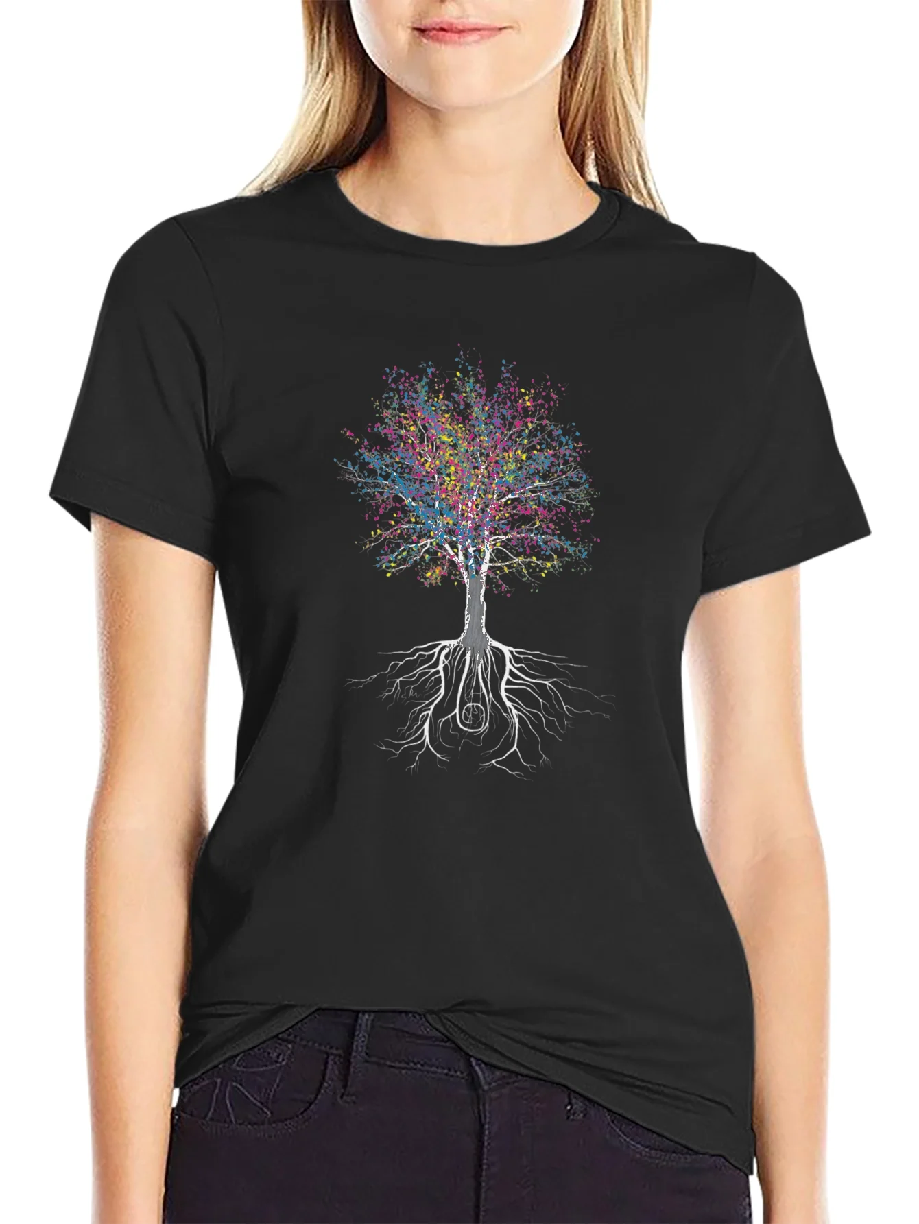 Colorful Tree of Life Black T-Shirt