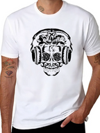 Skull Headphone Graphic Print T-Shirt