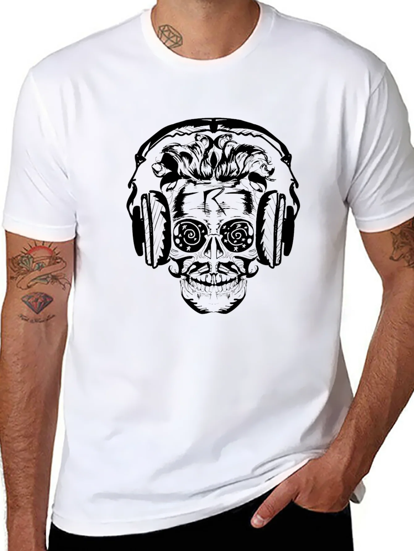Skull Headphone Graphic Print T-Shirt