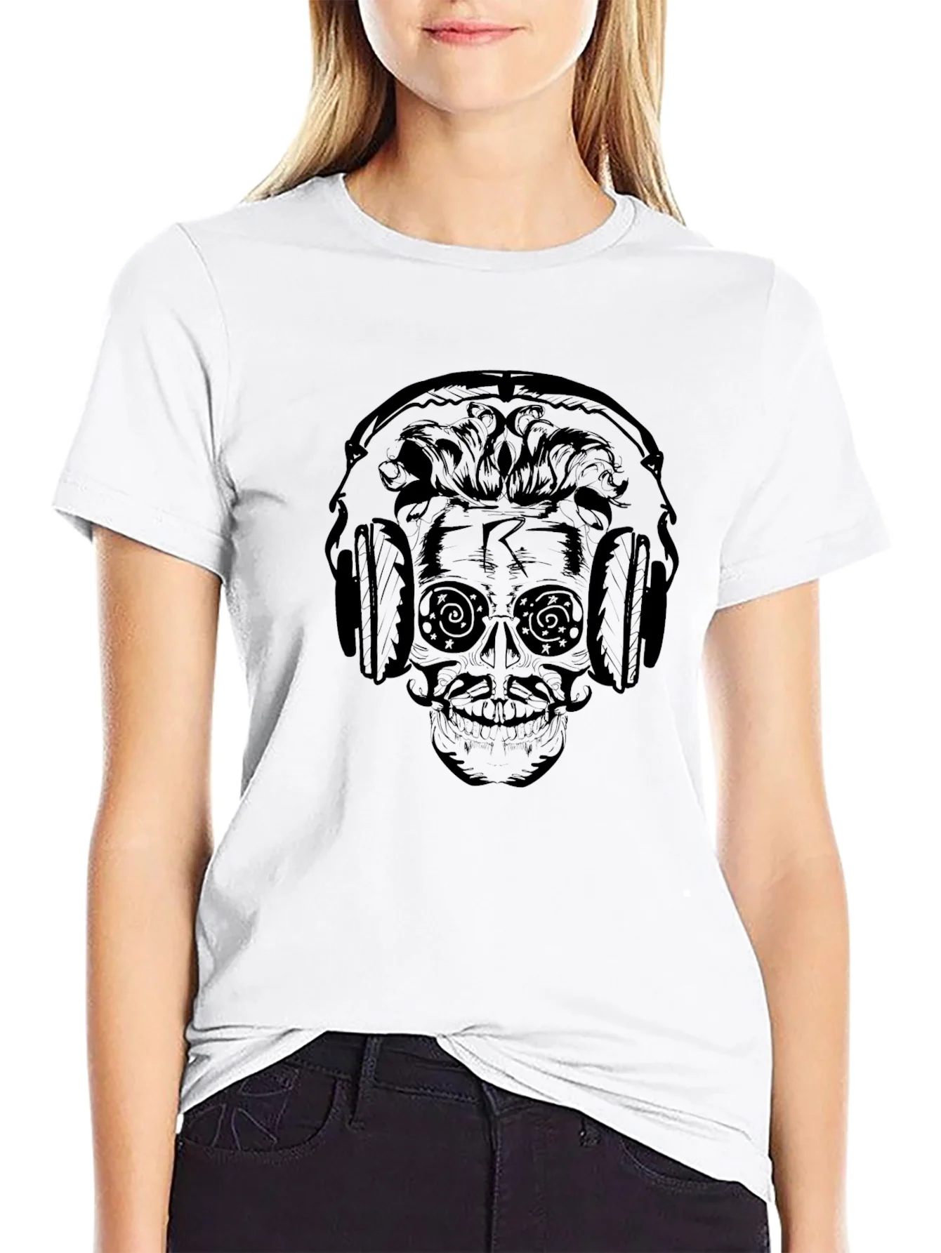 Skull Headphone Graphic Print T-Shirt