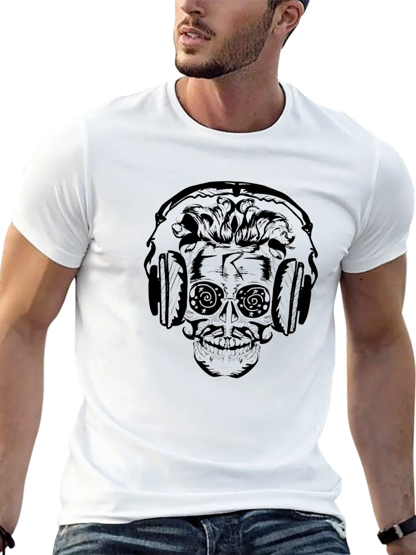 Skull Headphone Graphic Print T-Shirt