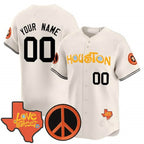 Custom Houston Astros Love Street & Peace Sign Patch Vapor Premier Limited V2 ¨C All Stitched Baseball Jersey
