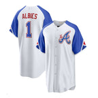 Atlanta Braves #1 Ozzie Albies White 2023 City Connect Replica Player Jersey Stitches Baseball Jerseys