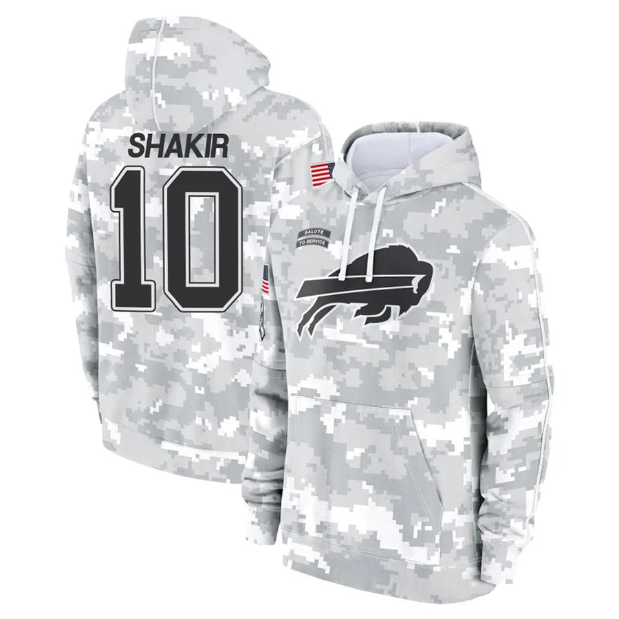 B.Bills #10 Khalil Shakir Player Salute to Service Hoodies Football Jerseys