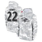 B.Ravens #22 Derrick Henry Player Military Hoodie Arctic Camo Salute To Service Football Jerseys