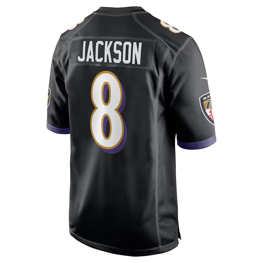 B.Ravens #8 Lamar Jackson Player Black Alternate Game Football Jerseys