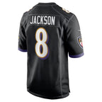 B.Ravens #8 Lamar Jackson Player Black Alternate Game Football Jerseys