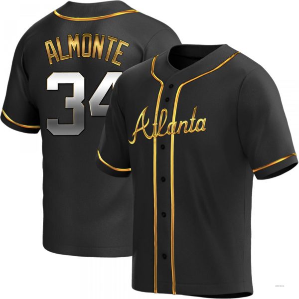 Atlanta Braves #34 Abcneam Almonte Black Golden Alternate Jersey Stitches Baseball Jerseys