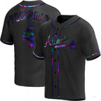Atlanta Braves #4 Biff Pocoroba Black Holographic Alternate Jersey Stitches Baseball Jerseys