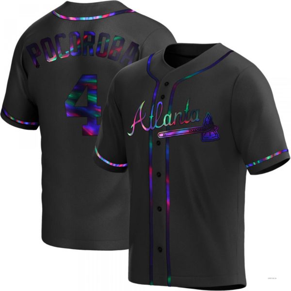 Atlanta Braves #4 Biff Pocoroba Black Holographic Alternate Jersey Stitches Baseball Jerseys