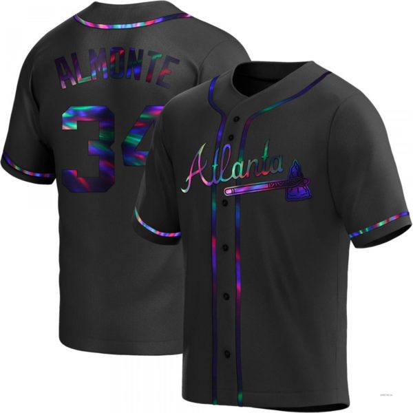 Atlanta Braves #34 Abcneam Almonte Black Holographic Alternate Jersey Stitches Baseball Jerseys