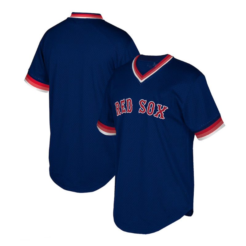 Boston Red Sox  Big & Tall Cooperstown Collection Mesh Wordmark V-Neck Jersey - Navy Baseball Jerseys
