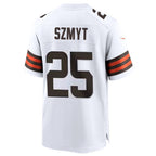 C.Browns #25 Andre Szmyt Player White Home Game Football Jerseys