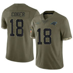 C.Panthers #18 Jalen Coker Player Salute To Service Olive Football Jerseys
