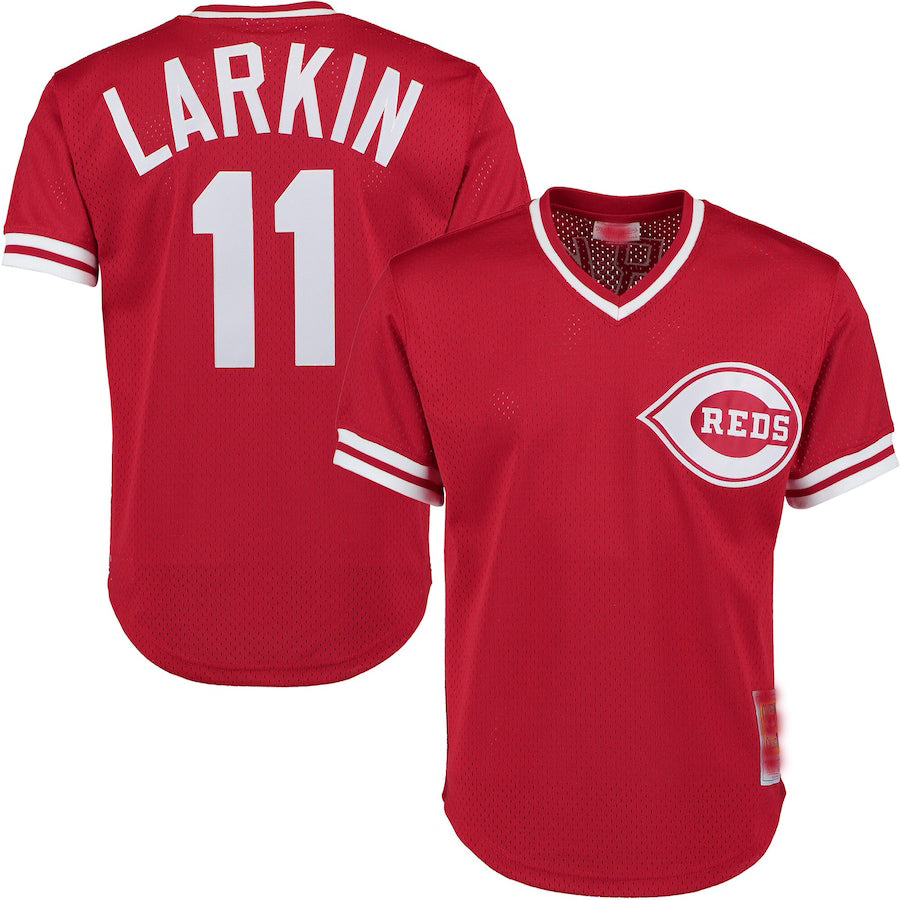 Cincinnati Reds #11 Barry Larkin  Red Fashion Cooperstown Collection Mesh Batting Practice Jersey Baseball Jerseys