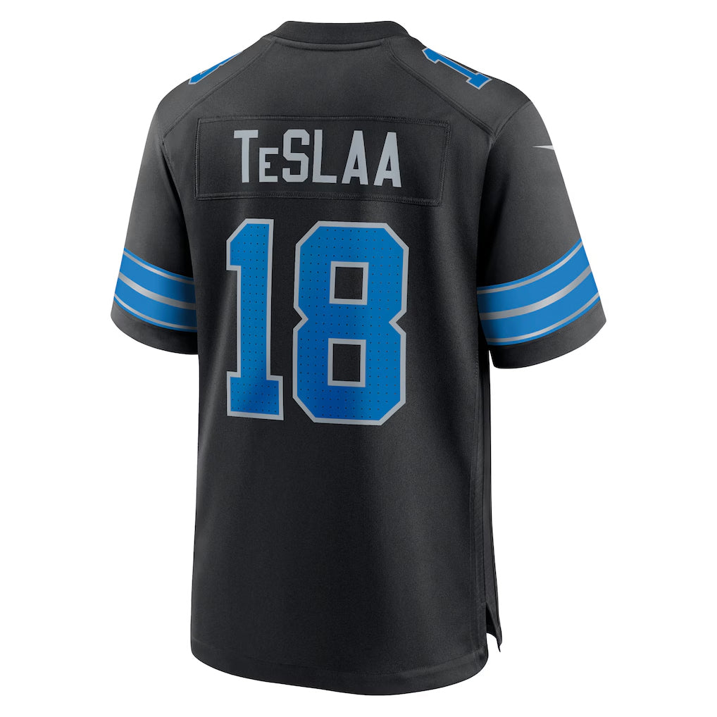 D.Lions #18 Isaac TeSlaa Player Black Home Game Football Jerseys
