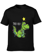 Tree Rex Dinosaur Christmas Black T-Shirt