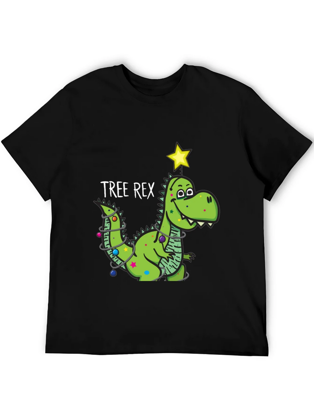 Tree Rex Dinosaur Christmas Black T-Shirt