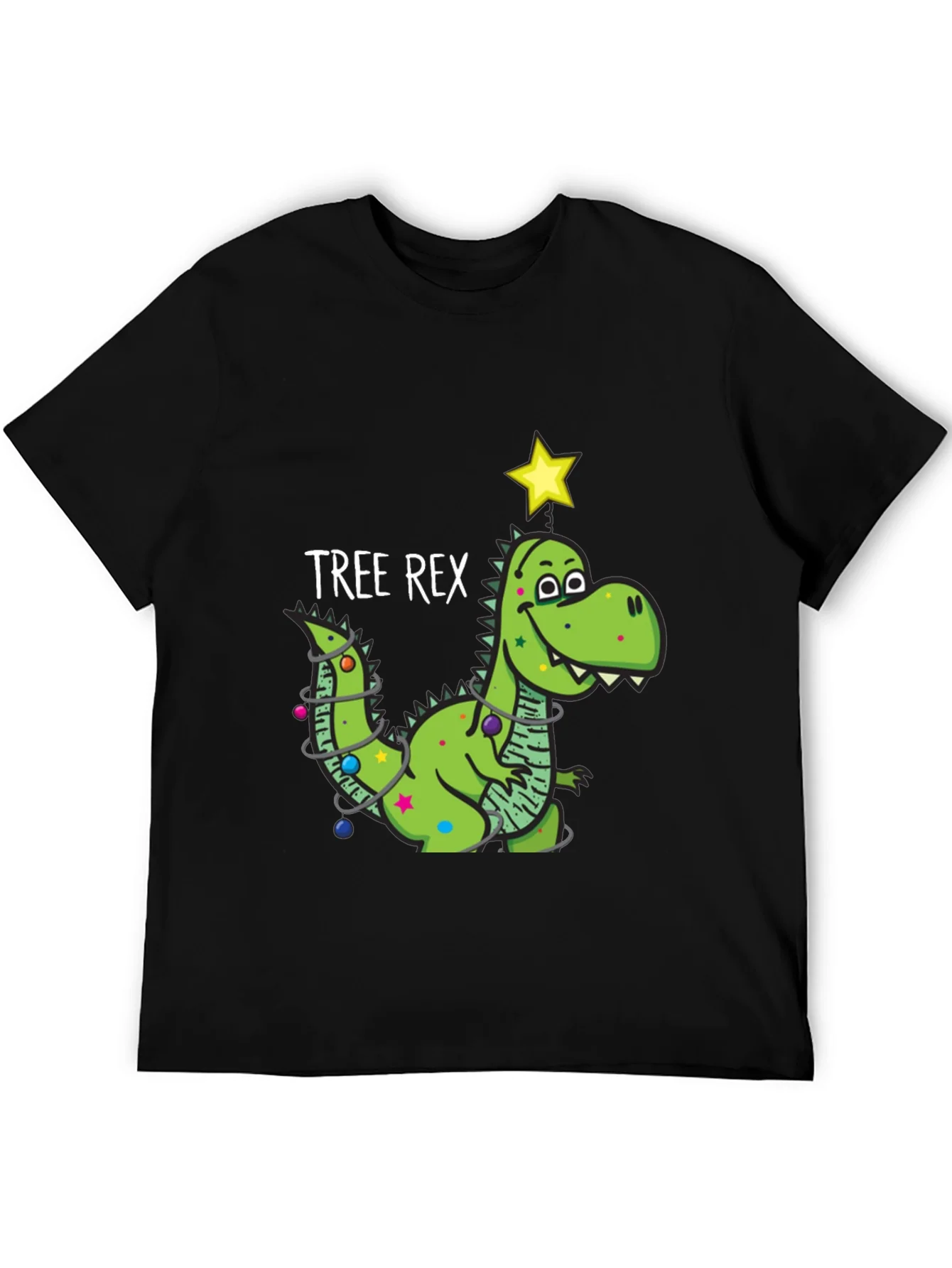 Tree Rex Dinosaur Christmas Black T-Shirt
