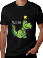 Tree Rex Dinosaur Christmas Black T-Shirt