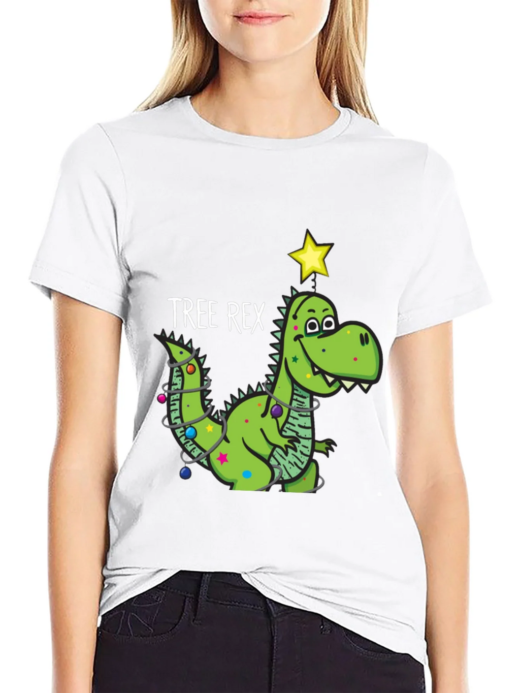 Tree Rex Dinosaur Christmas Black T-Shirt