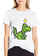 Tree Rex Dinosaur Christmas Black T-Shirt