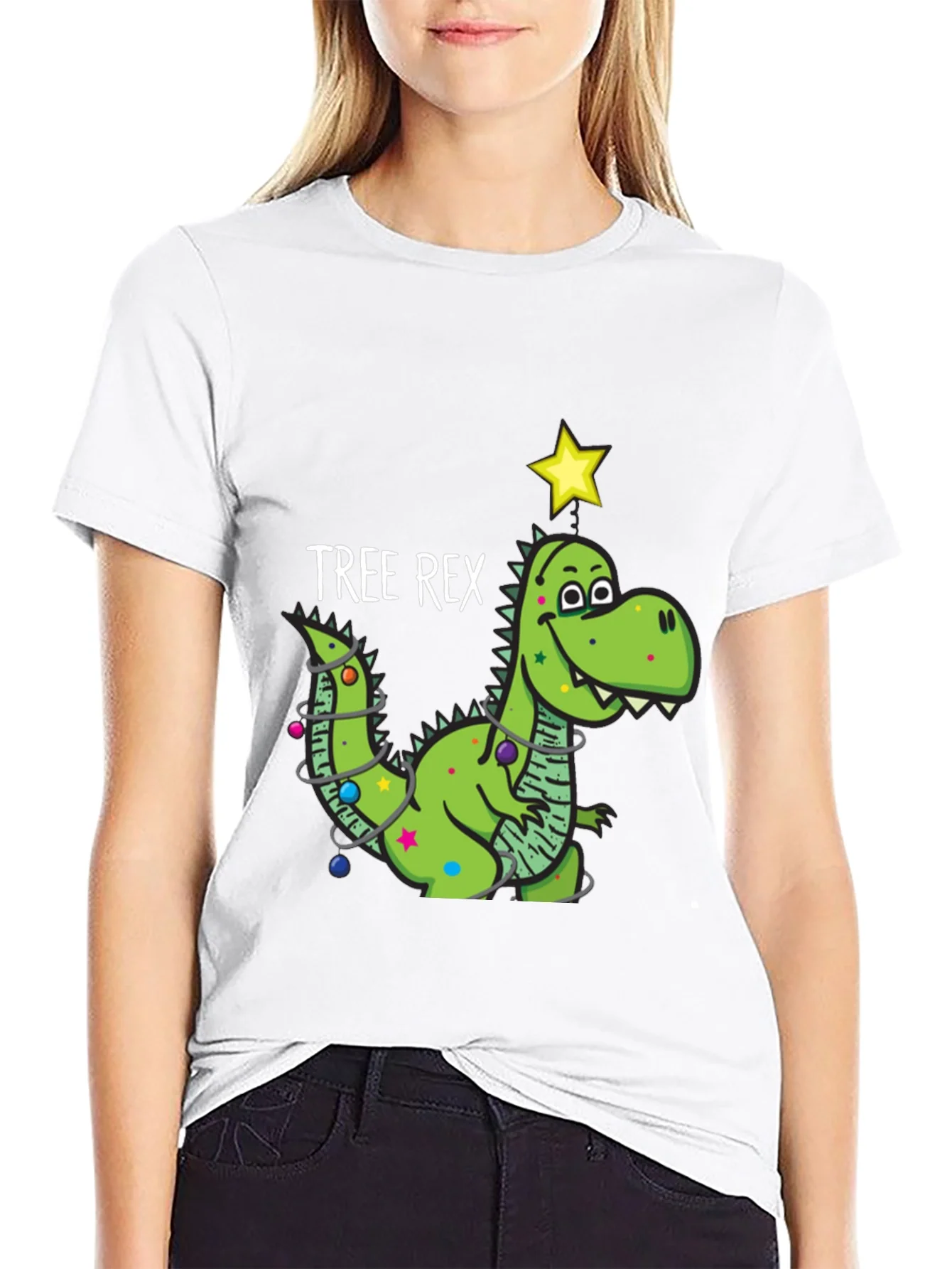 Tree Rex Dinosaur Christmas Black T-Shirt