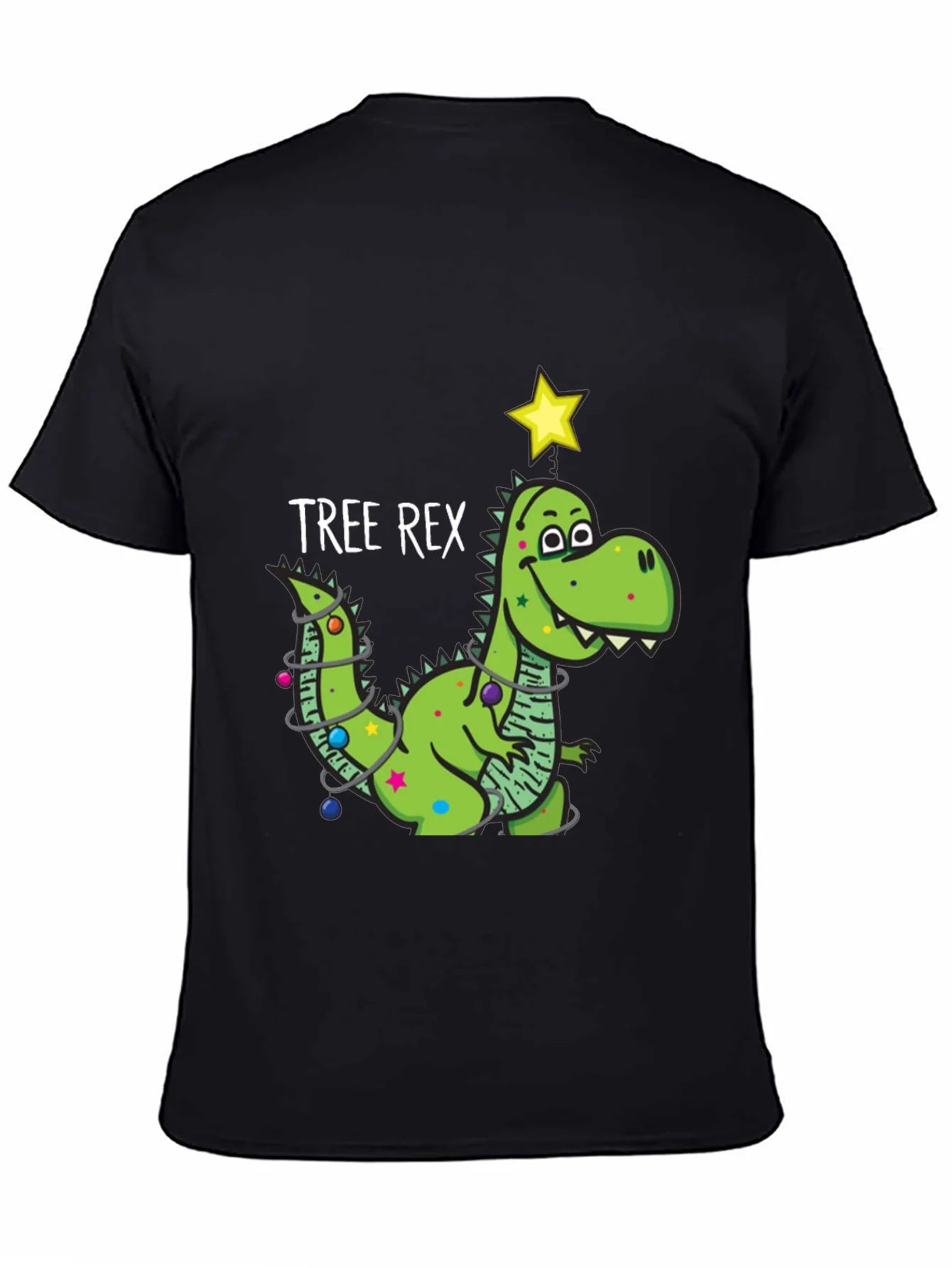 Tree Rex Dinosaur Christmas Black T-Shirt