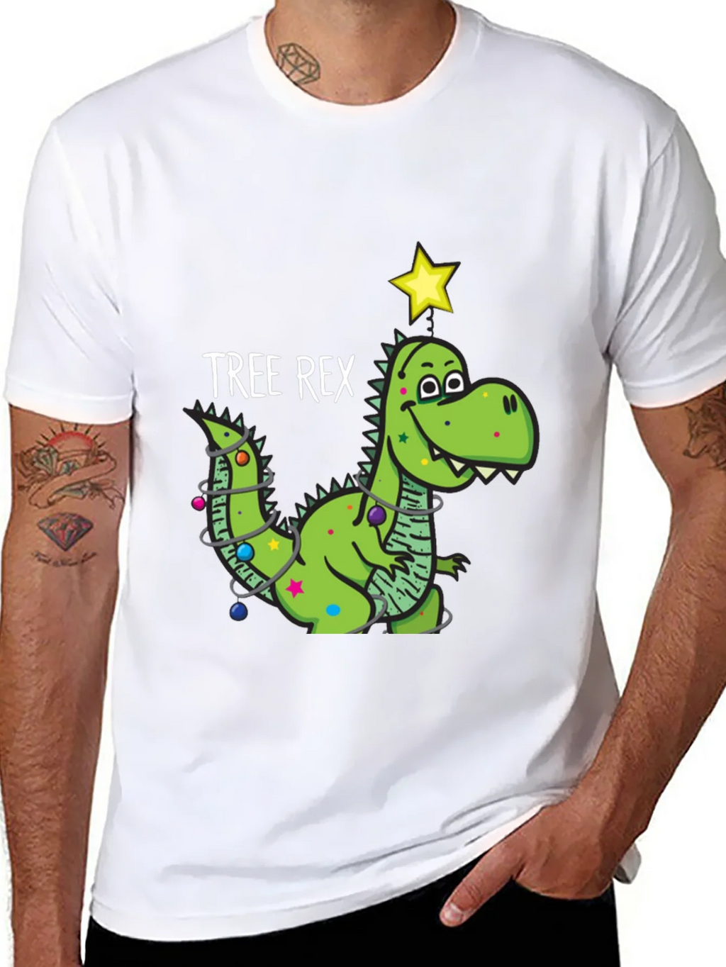 Tree Rex Dinosaur Christmas Black T-Shirt