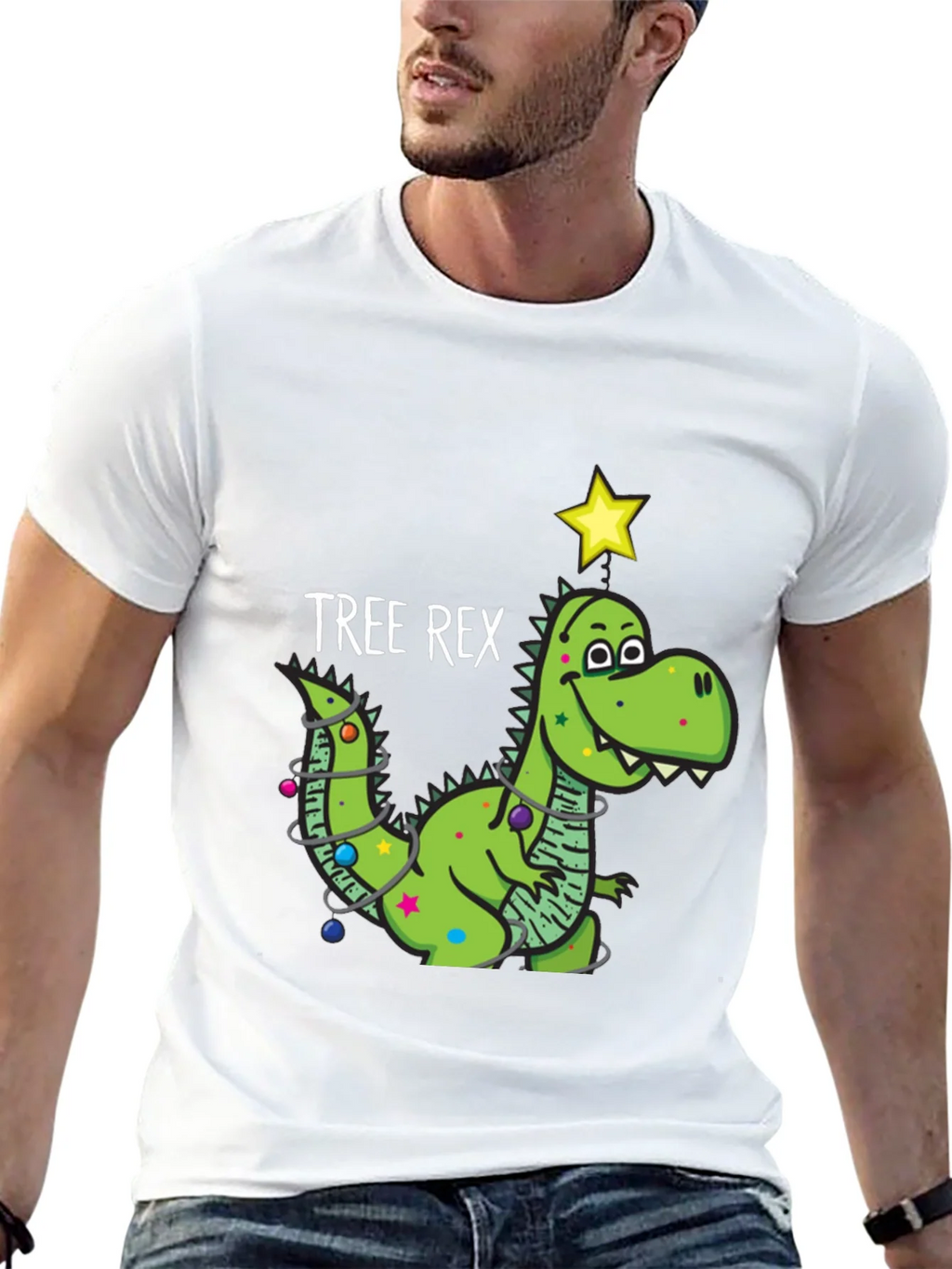 Tree Rex Dinosaur Christmas Black T-Shirt