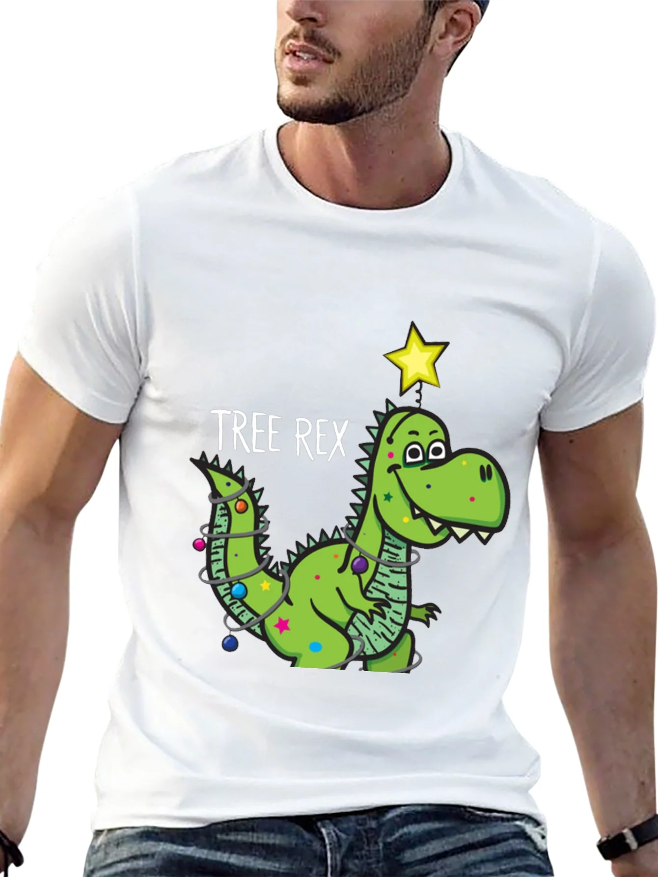 Tree Rex Dinosaur Christmas Black T-Shirt