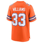 D.Broncos #33 Javonte Williams Orange Mile High Collection 1977 Throwback Player Game Football Jerseys