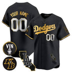 Custom Los Angeles Dodgers Vin Patch & Kobe Bryant Gold Trim Vapor Premier Limited V2 ¨C All Stitched Baseball Jersey
