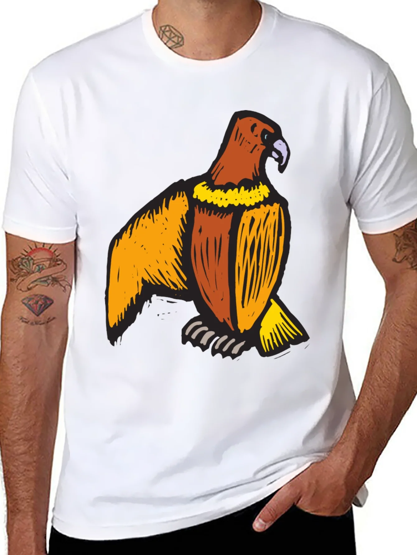 Mens Black T-Shirt with Eagle Print