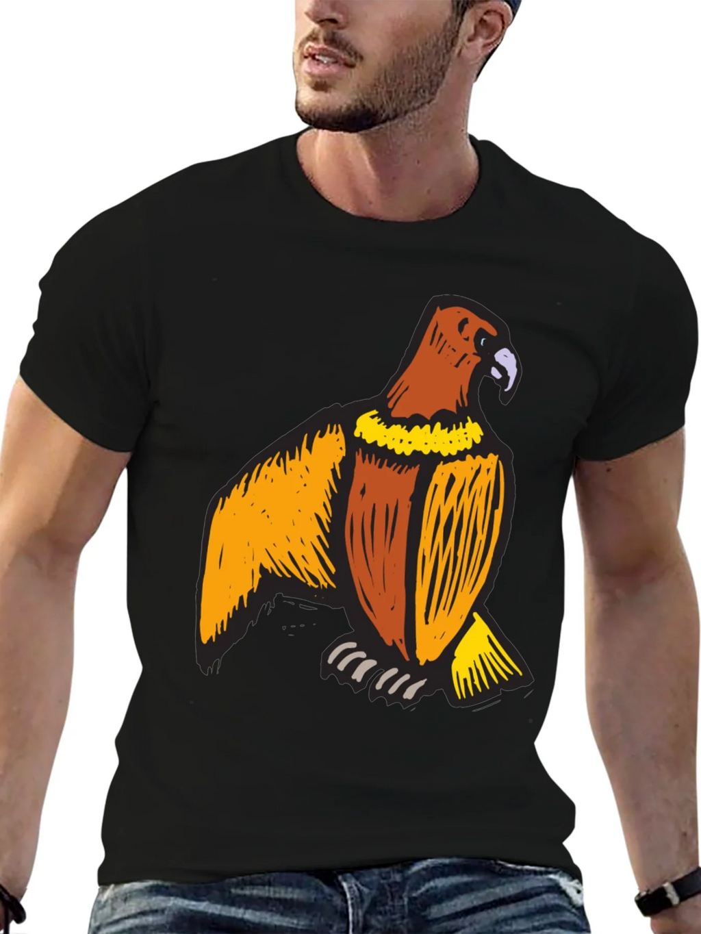 Mens Black T-Shirt with Eagle Print