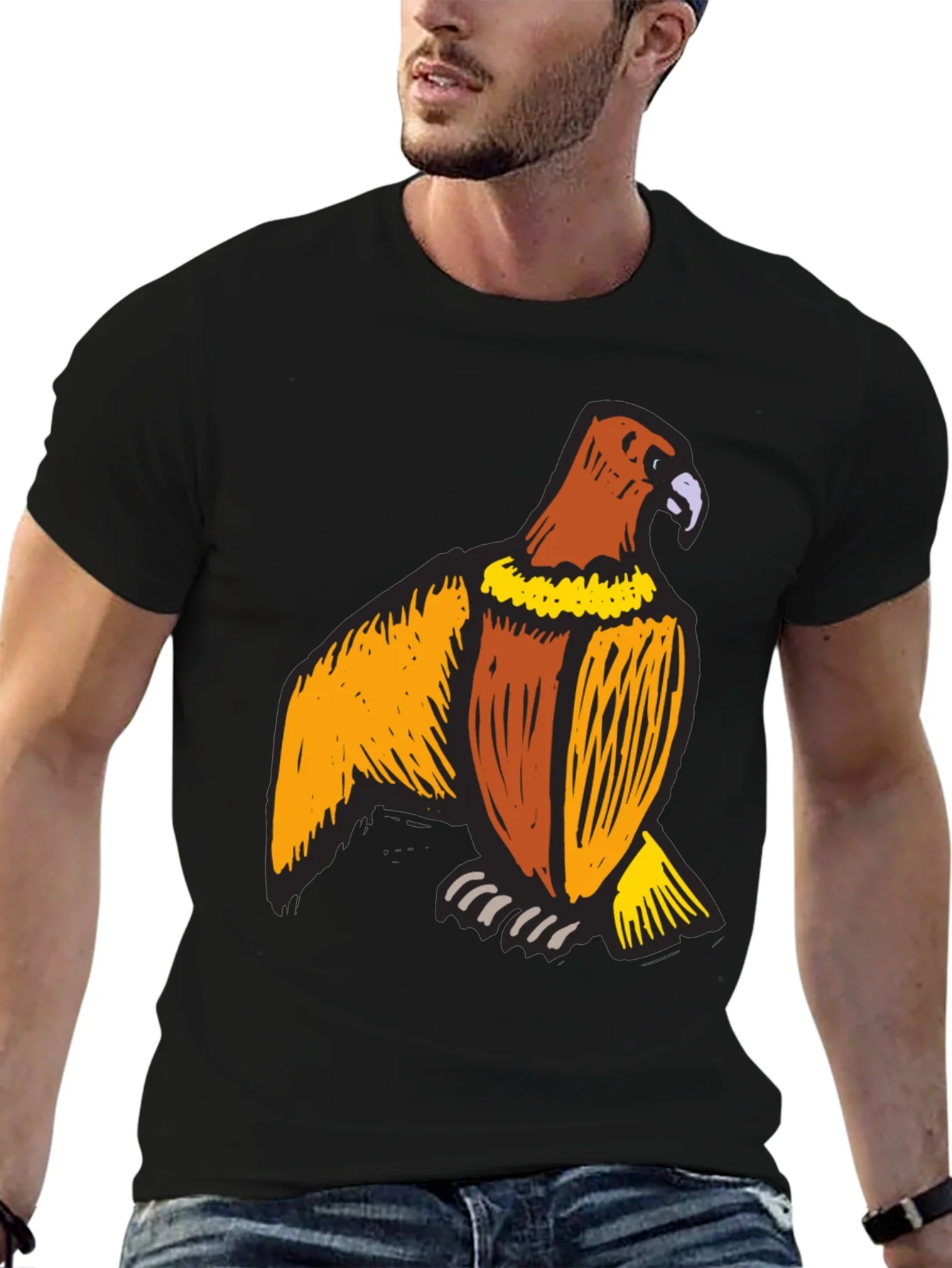Mens Black T-Shirt with Eagle Print