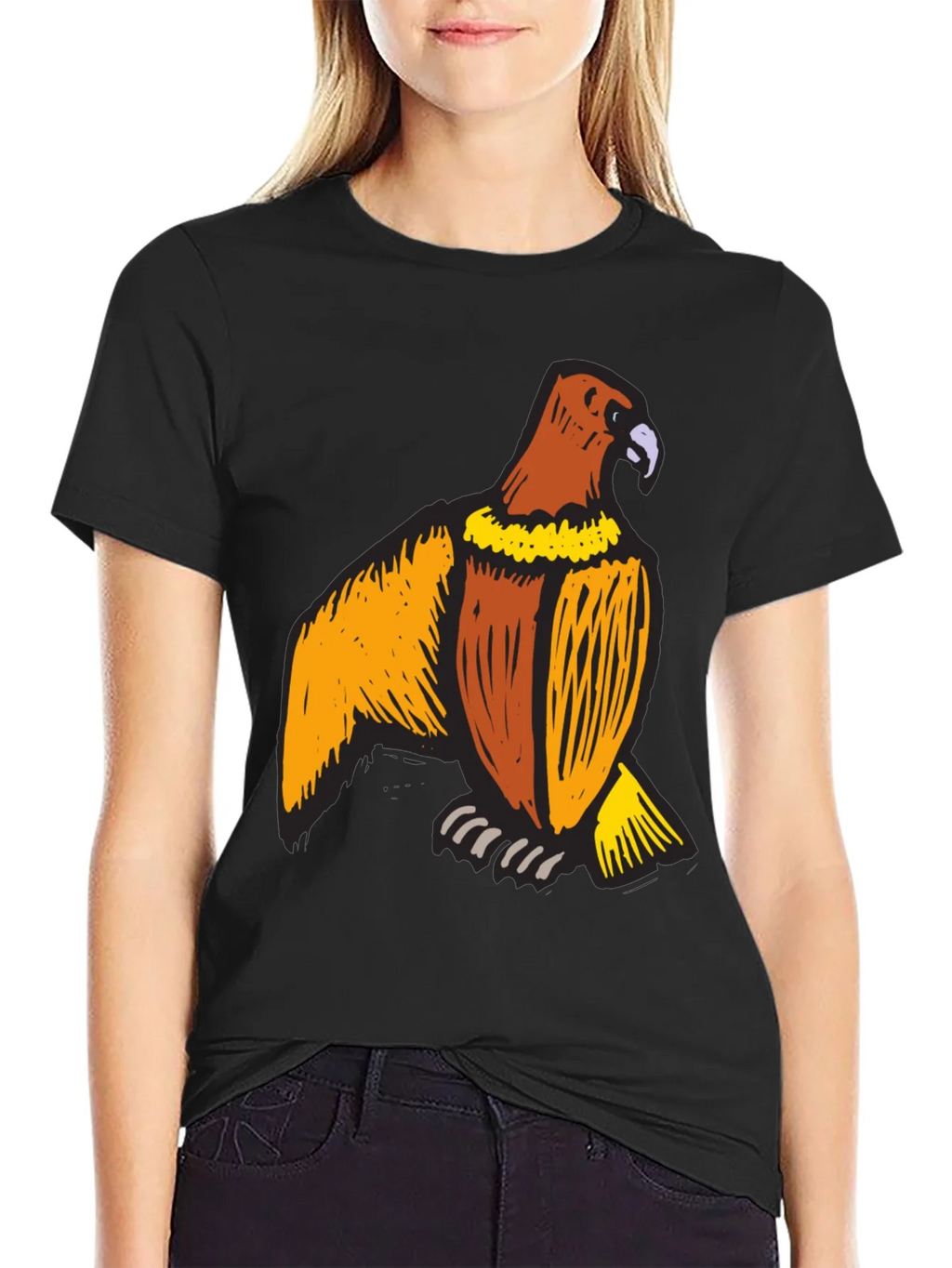 Mens Black T-Shirt with Eagle Print