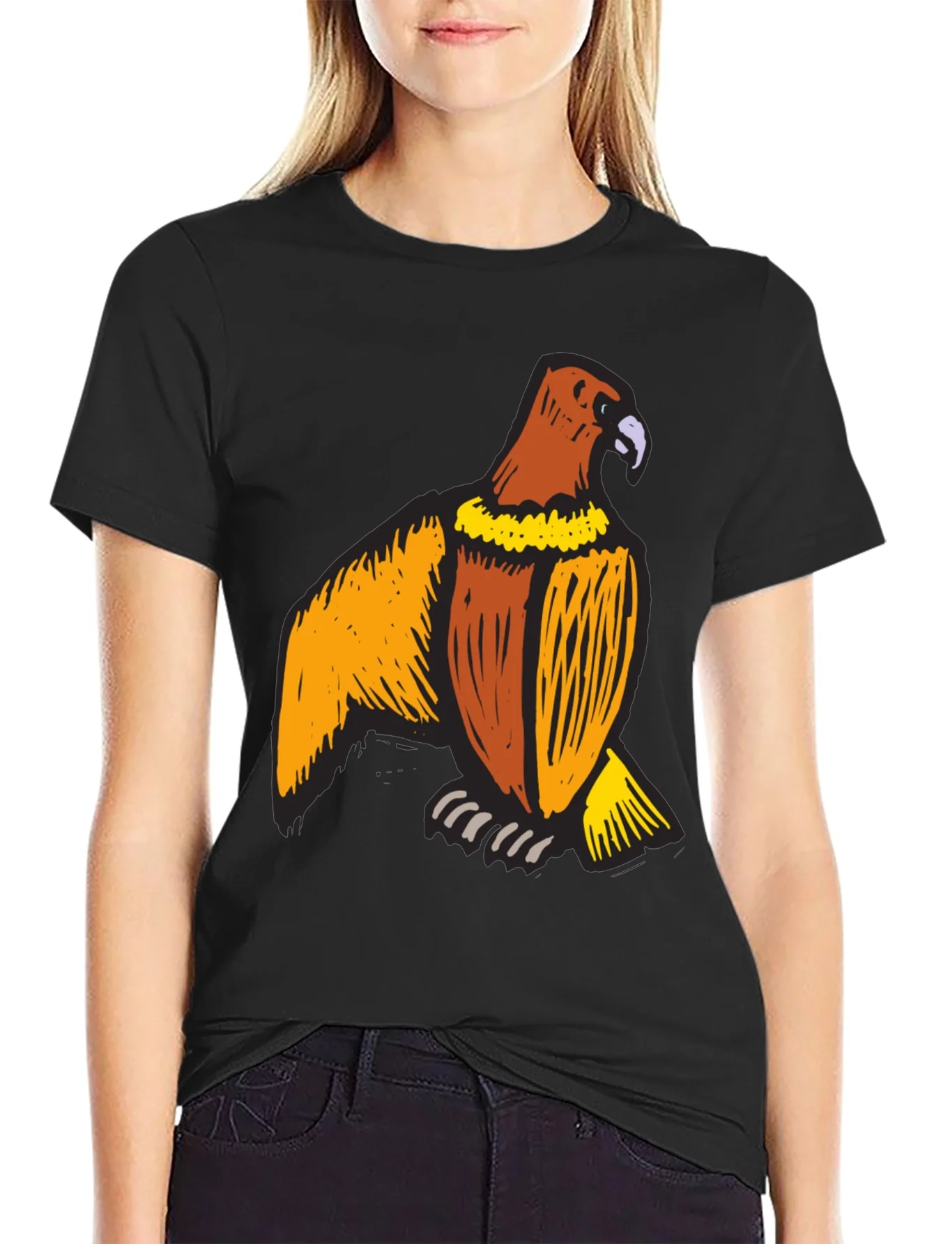 Mens Black T-Shirt with Eagle Print