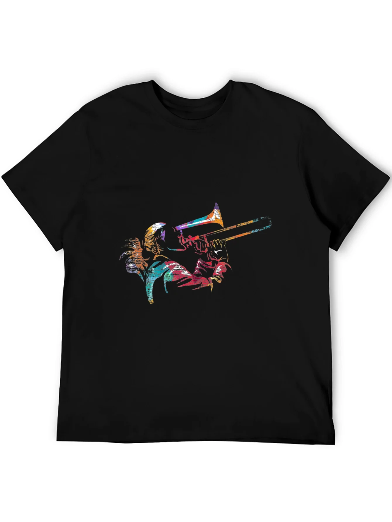 Colorful Trombone Player Graphic Black Tee