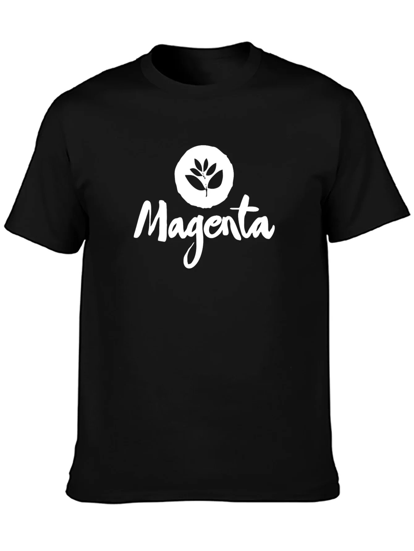 Magenta Leaf Logo Black T-Shirt
