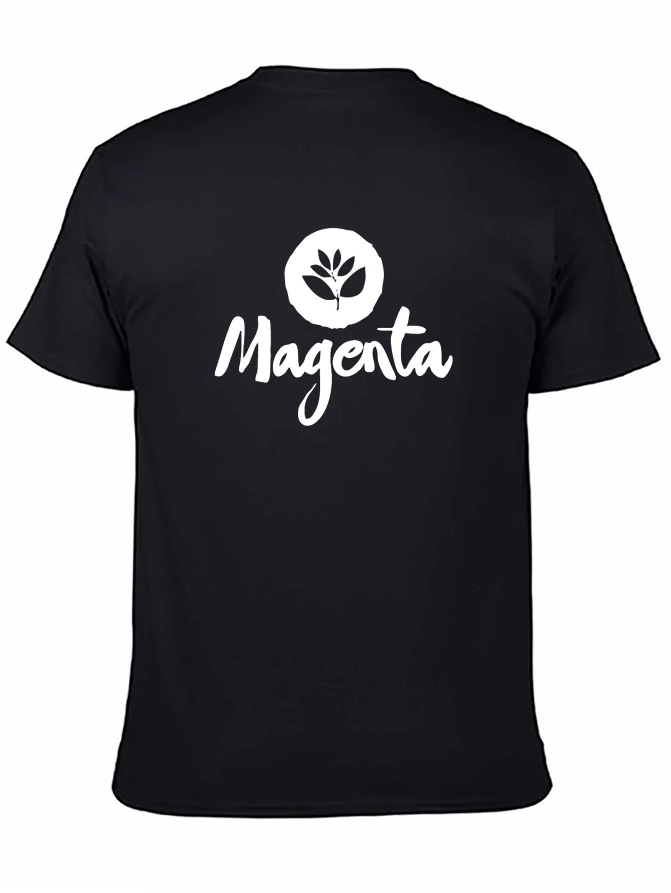 Magenta Leaf Logo Black T-Shirt