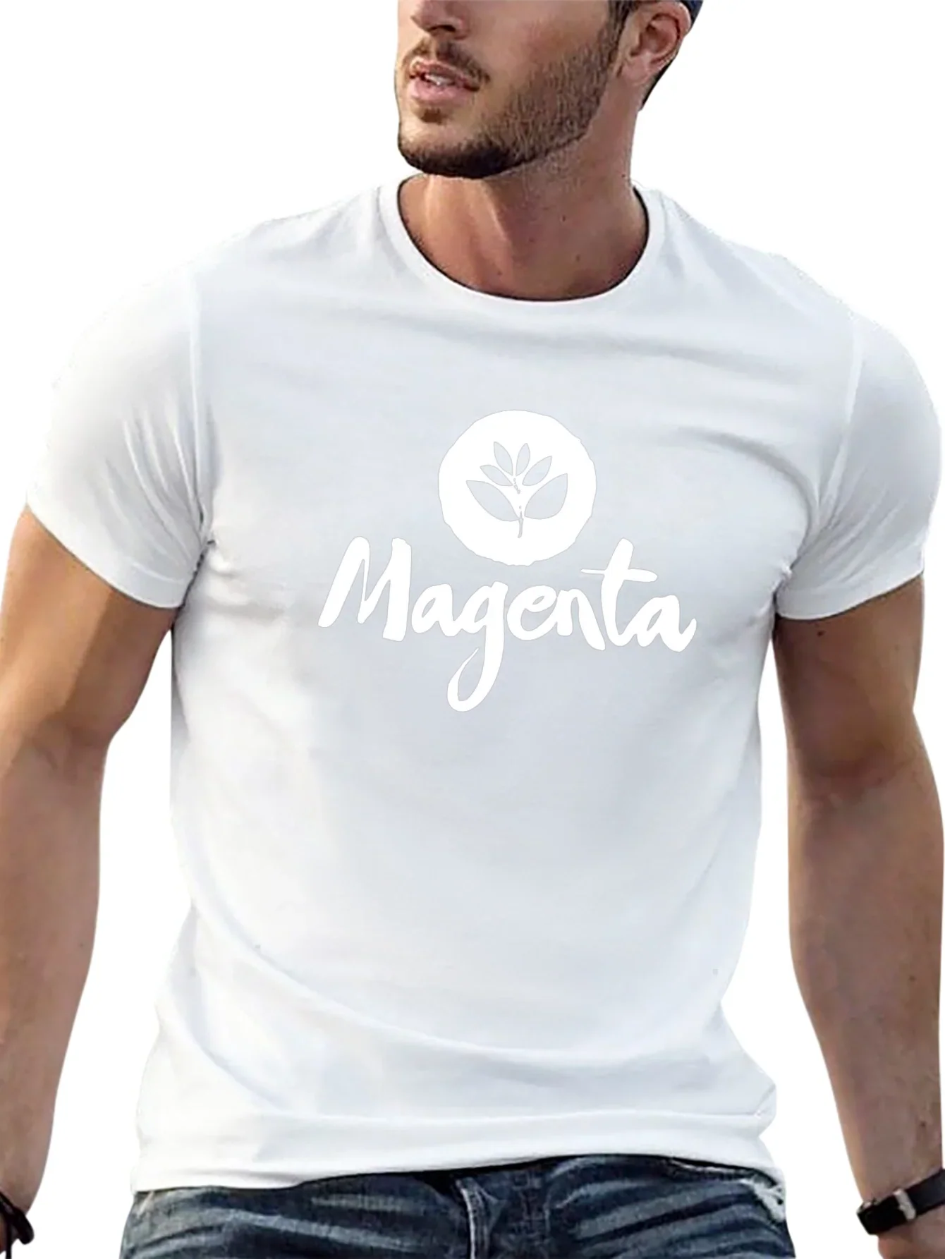 Magenta Leaf Logo Black T-Shirt