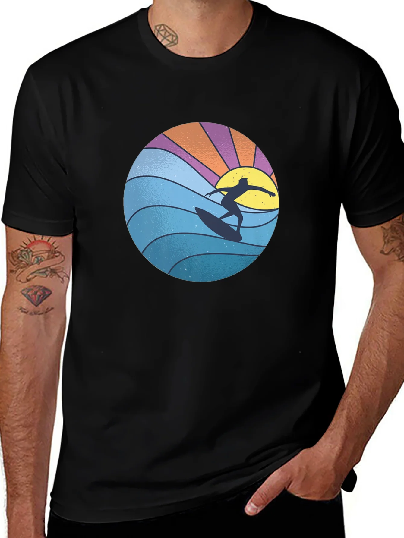 Surfer Graphic Tee - Black Cotton Blend T-Shirt