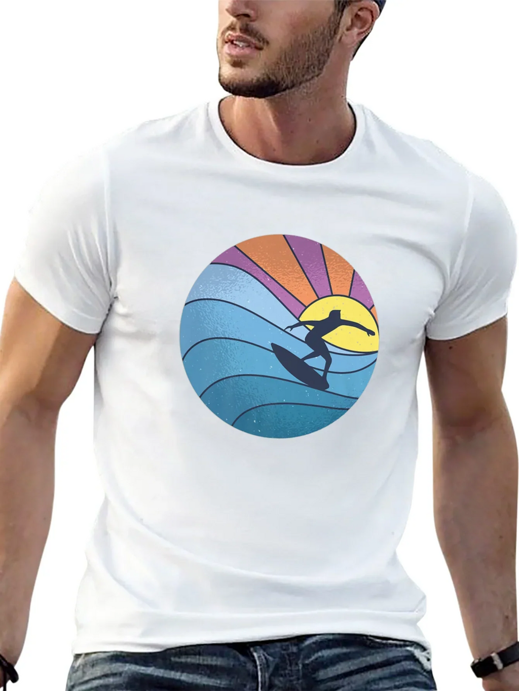 Surfer Graphic Tee - Black Cotton Blend T-Shirt