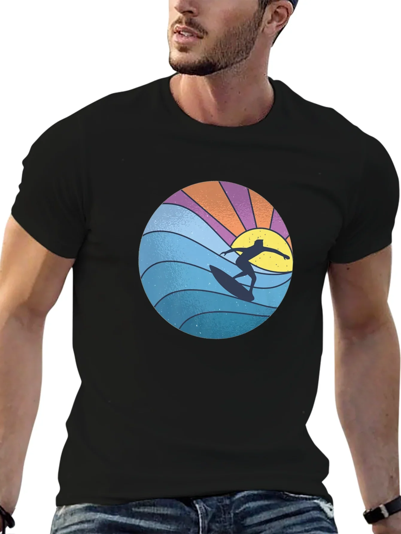 Surfer Graphic Tee - Black Cotton Blend T-Shirt