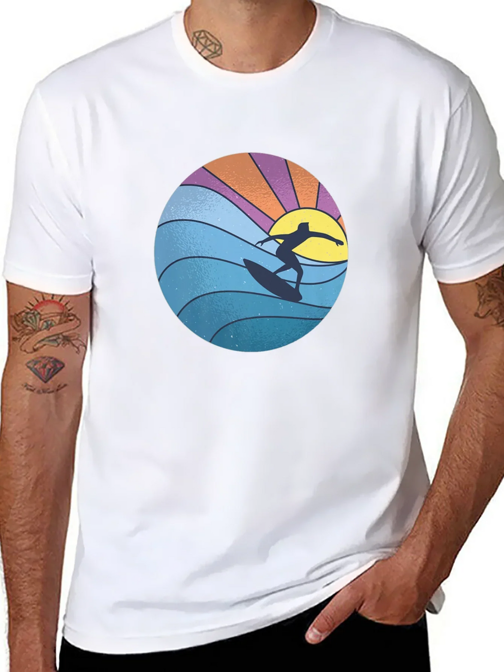 Surfer Graphic Tee - Black Cotton Blend T-Shirt