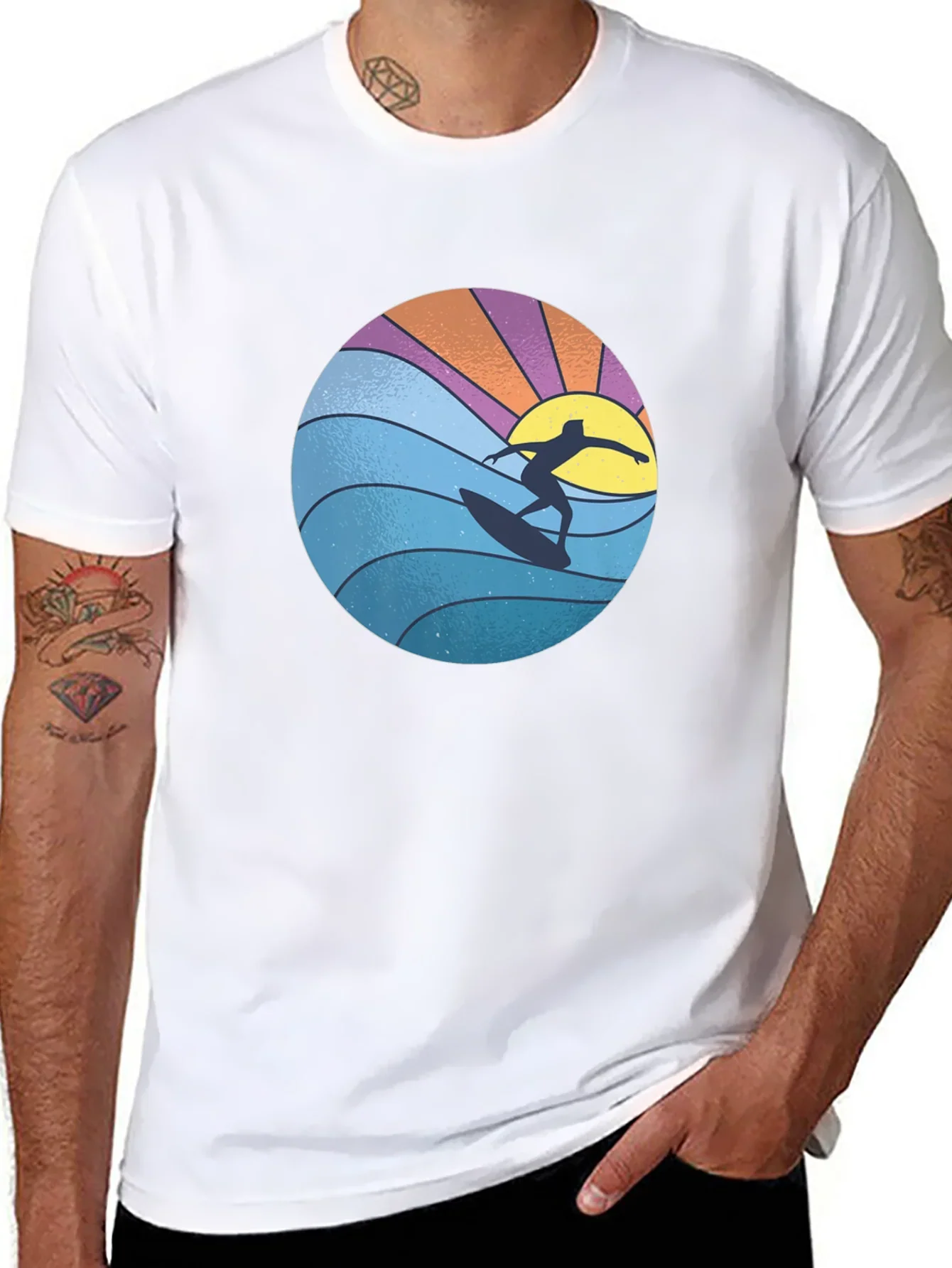 Surfer Graphic Tee - Black Cotton Blend T-Shirt