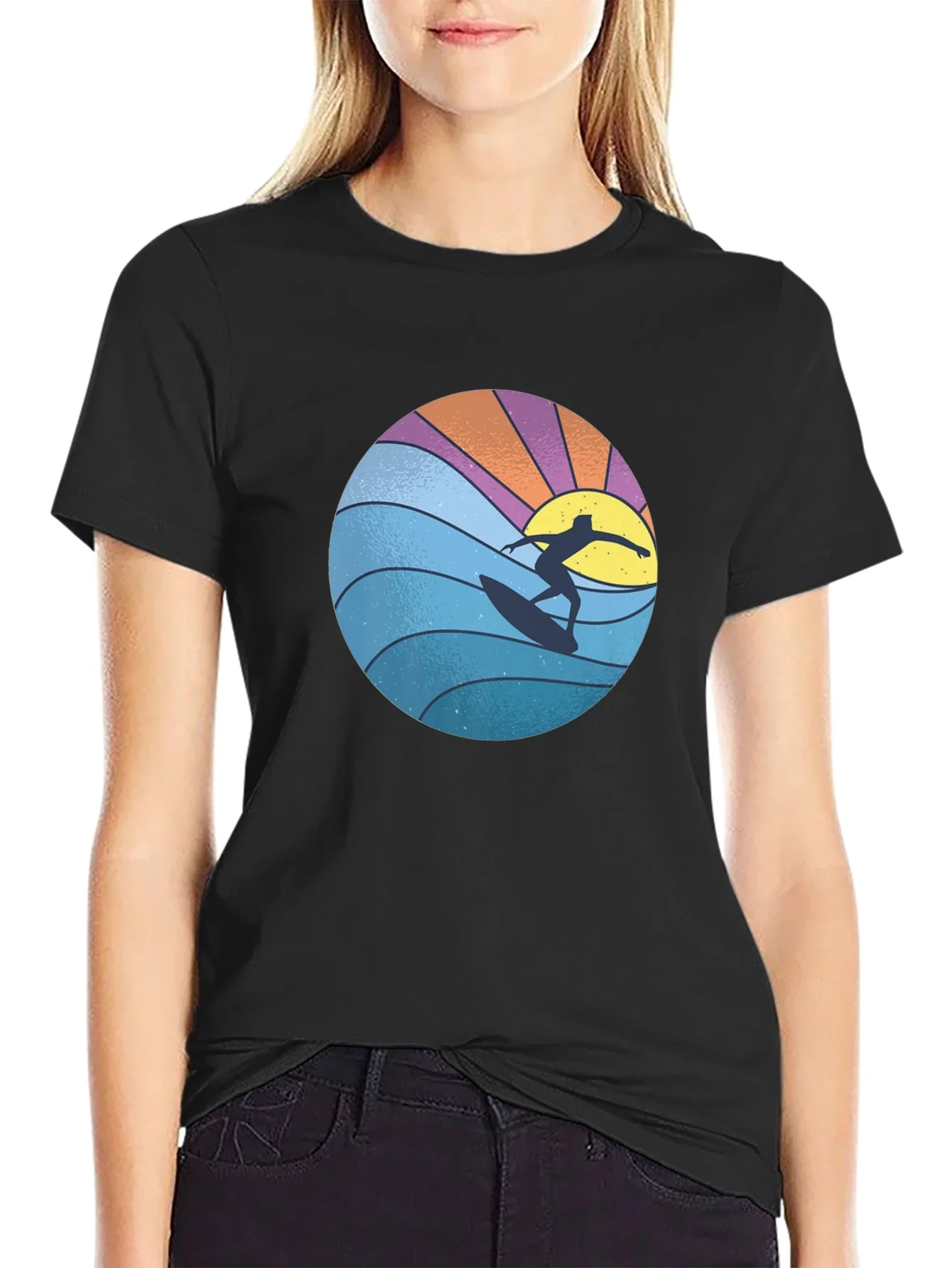 Surfer Graphic Tee - Black Cotton Blend T-Shirt