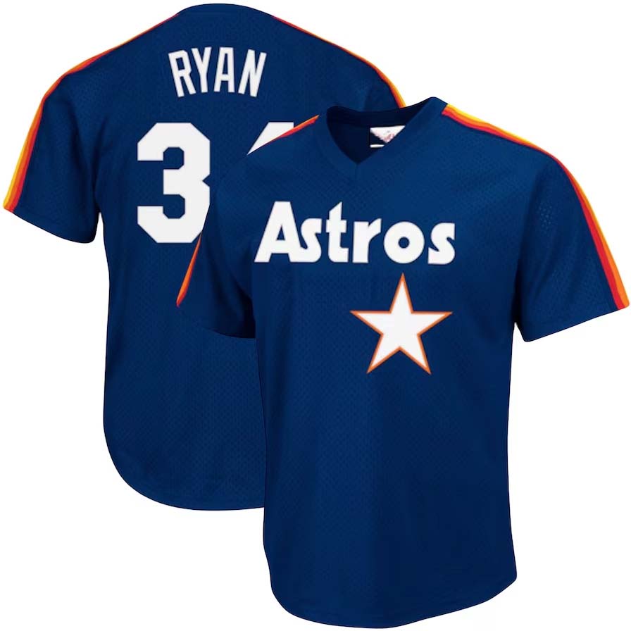 Houston Astros #3 Nolan Ryan  Cooperstown Collection Big & Tall Mesh Batting Practice Jersey - Navy Baseball Stitched Jerseys